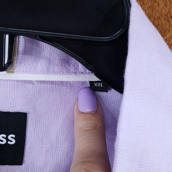 HUGO BOSS Shirt Mens XXL Purple Slim Fit Stretch Linen Chambray ROAN KEN $138 - Picture 3 of 10